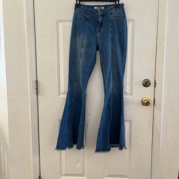 Rock&Roll Denim Cowgirl Bargain Button Bell Bottom Wide Leg Jeans Sz 28+32 - Picture 2 of 9